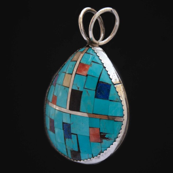 Large Pendentif Argent Mosaïque Turquoise