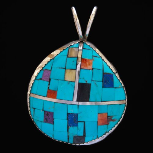 Large Pendentif Argent Mosaïque Turquoise