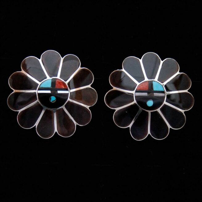 Pauline Longjose Jet Zuni Sunface Studs