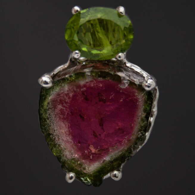 Peridot Watermelon Tourmaline Silver Pendant