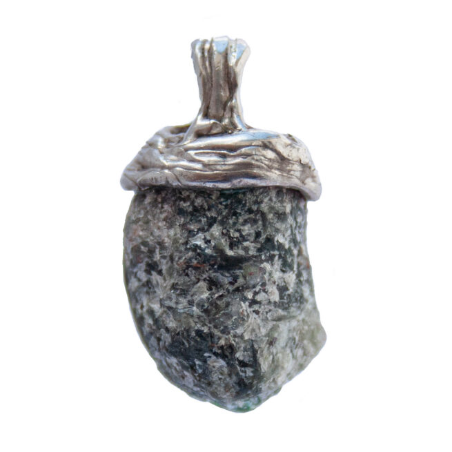 Raw Silver Emerald Pendant