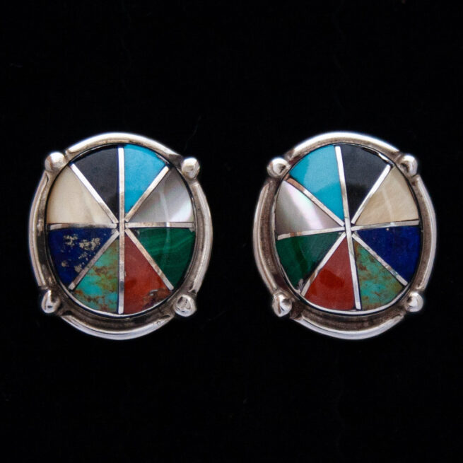 Zuni Inlay Oval Multicolour Pie Stud Earrings