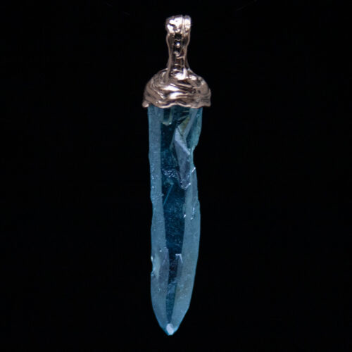 9K Gold Raw Aqua Aura Crystal Pendant