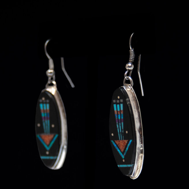 Black Micro-Inlay Cosmic Drop Earrings - Image 3