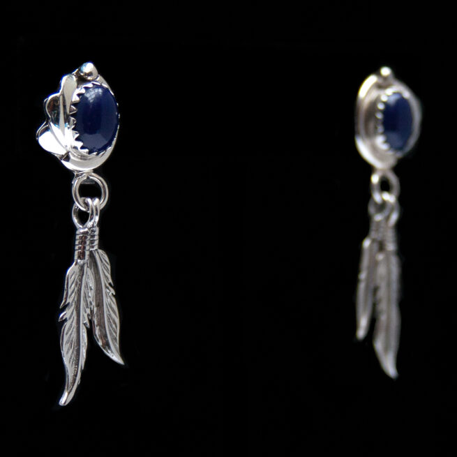 Boucles d'Oreilles Plumes Argent Lapis – Image 2