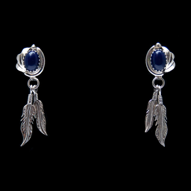 Lapis Lazuli Silver Feather Earrings