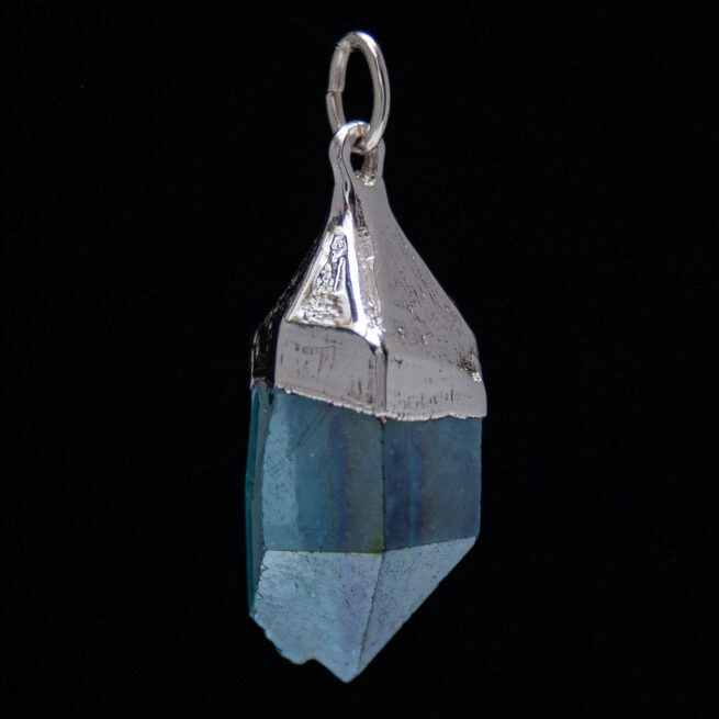 Small Aqua Aura Silver Pendant
