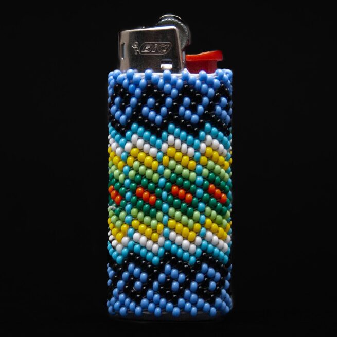 Petit Étui Briquet Perlage Bleu Vert