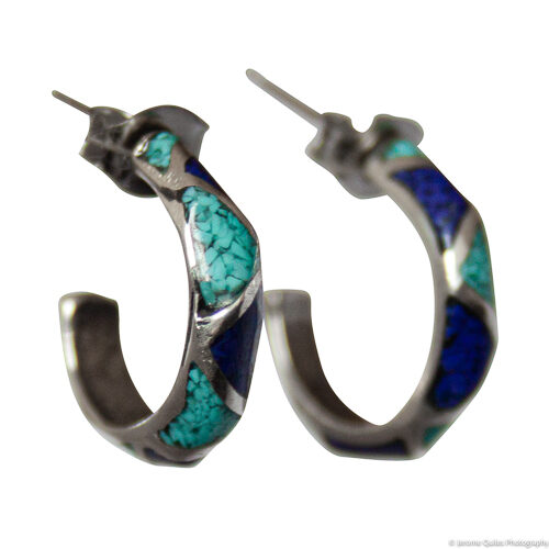 Small Lapis Turquoise Hoop Earrings