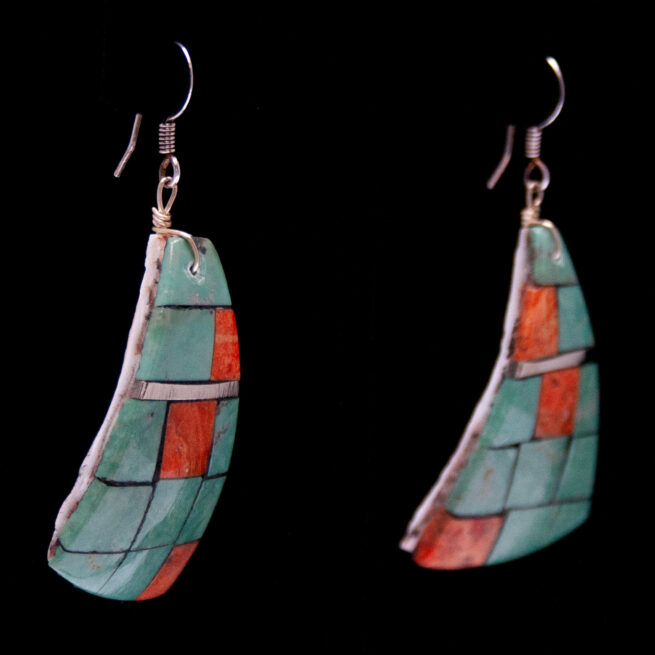 Turquoise Spondylus Green Orange Drop Earrings