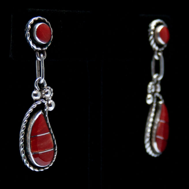 Two-Tier Teardrop Red Coral Earrings