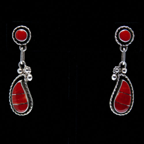 Two-Tier Teardrop Red Coral Earrings