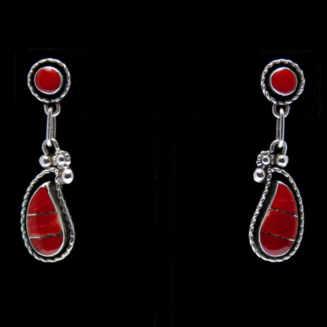 Two-Tier Teardrop Red Coral Earrings