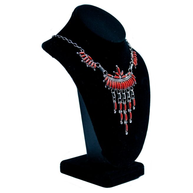 Vintage Zuni Red Coral Silver Necklace
