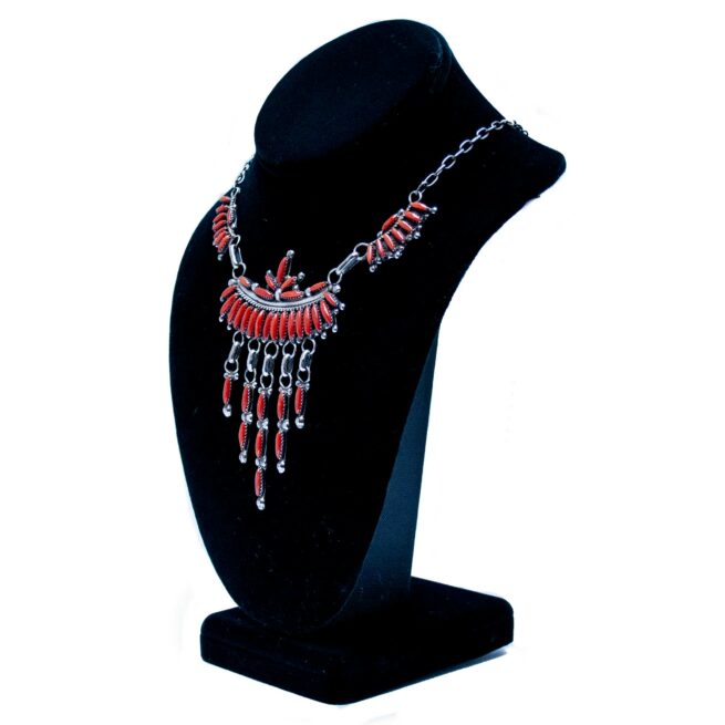 Vintage Zuni Red Coral Silver Necklace - Image 3