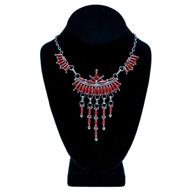 Vintage Zuni Red Coral Silver Necklace