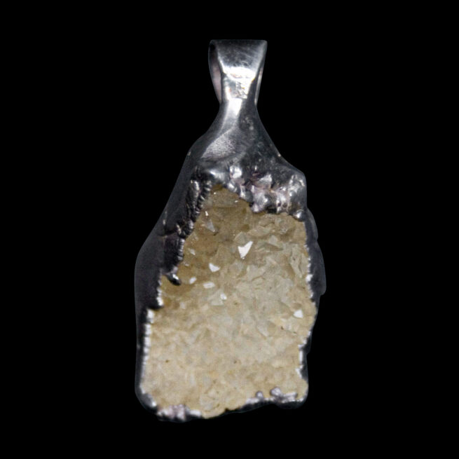 Yellow Druzy Quartz Silver Pendant