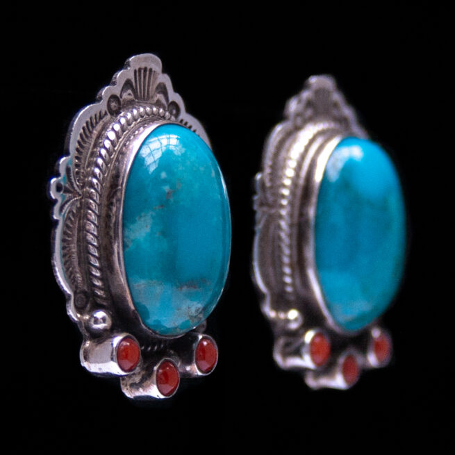 Boucles d'Oreilles Clips Turquoise Corail – Image 2
