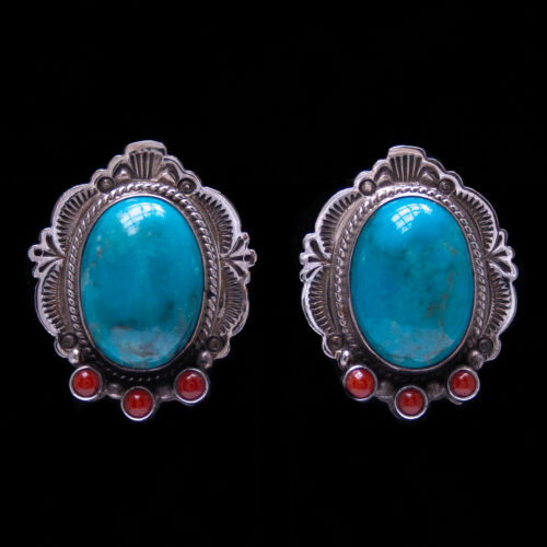 Arnold Maloney Turquoise Coral Clip-On Earrings