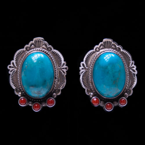 Boucles d'Oreilles Clips Turquoise Corail