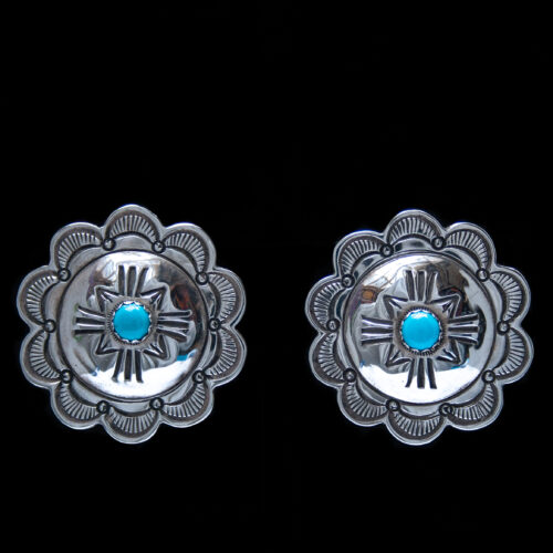 Boucles d'Oreilles Clips Rondes Argent Turquoise