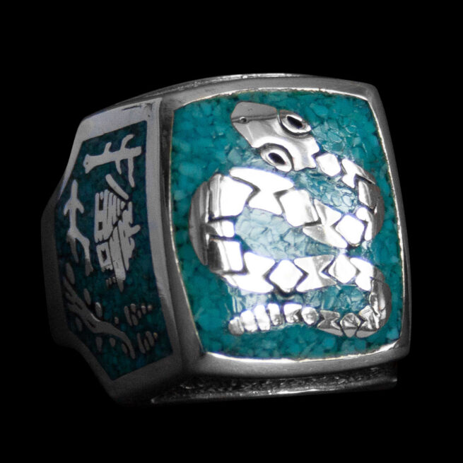 Silver Turquoise Snake Signet Ring - Image 2