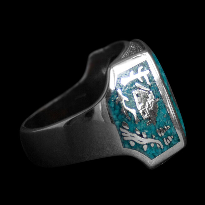 Silver Turquoise Snake Signet Ring - Image 4