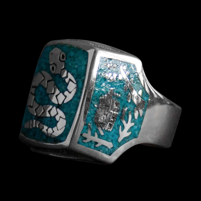 Silver Turquoise Snake Signet Ring - Image 6