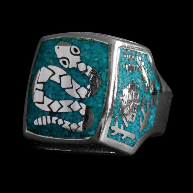 Silver Turquoise Snake Signet Ring