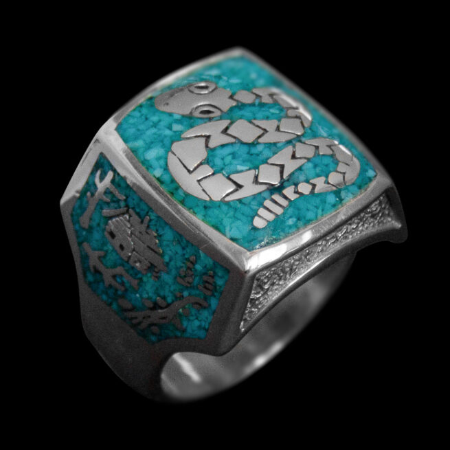 Silver Turquoise Snake Signet Ring - Image 8