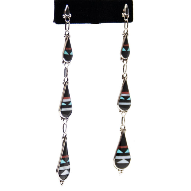 Long Slim Zuni Inlay Drop Earrings - Image 2