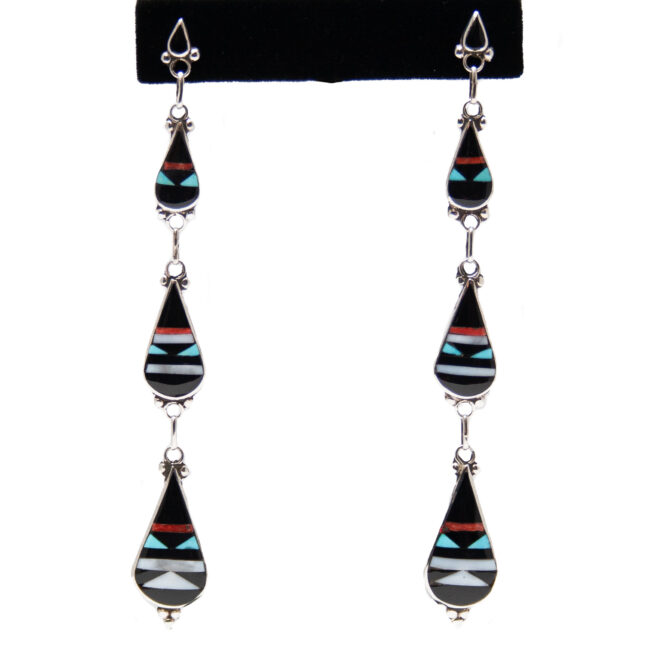 Long Slim Zuni Inlay Drop Earrings