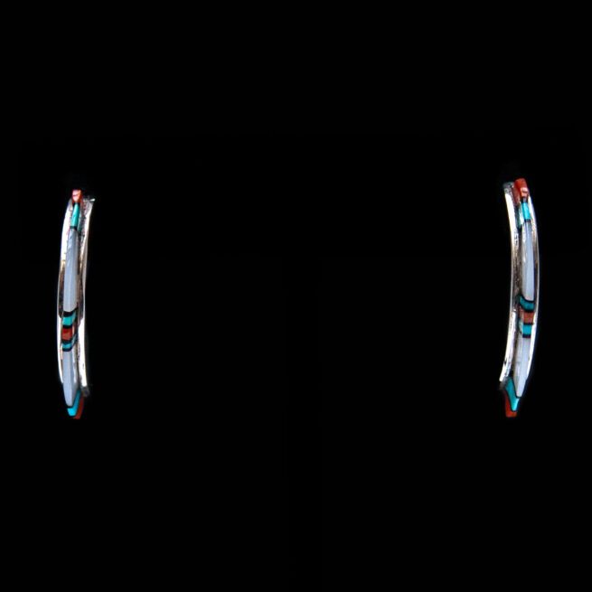 Thin Zuni Inlay Hoop Earrings - Image 2