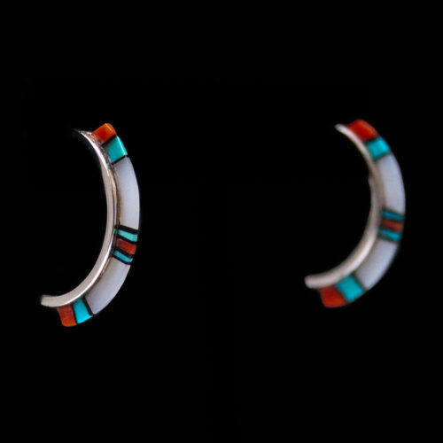 Thin Zuni Inlay Hoop Earrings