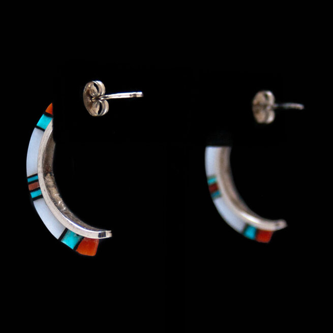 Thin Zuni Inlay Hoop Earrings - Image 3