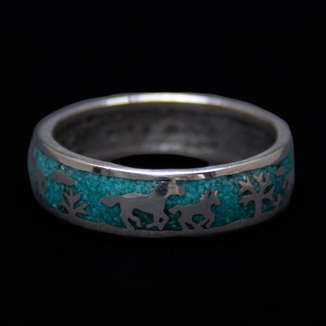 Turquoise Silver Horse Ring - Image 2
