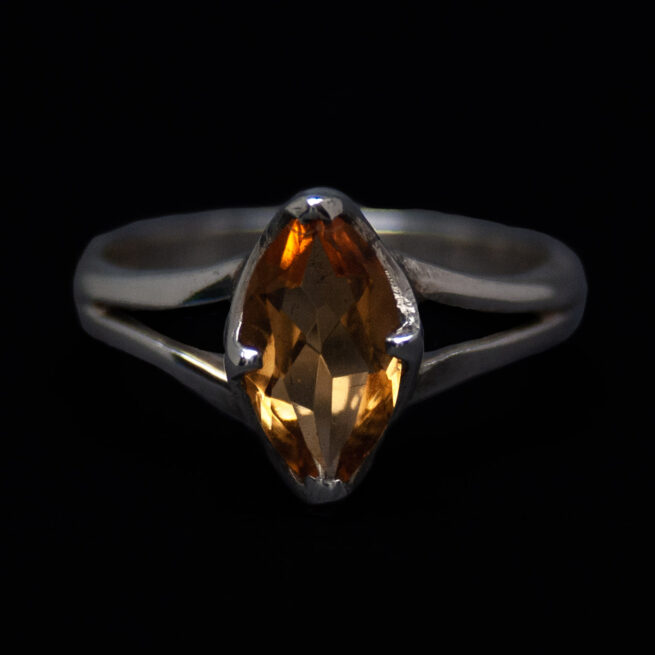 Faceted Orange Citrine Silver Ring