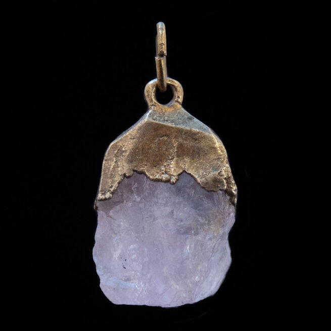 Gold Plated Raw Rose Quartz Pendant - Image 3