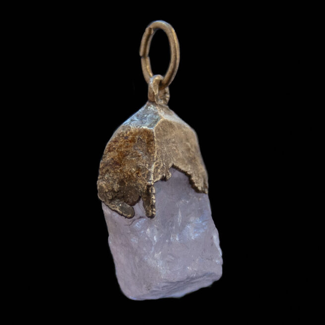 Gold Plated Raw Rose Quartz Pendant - Image 2