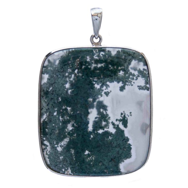 Large Moss Agate Silver Pendant