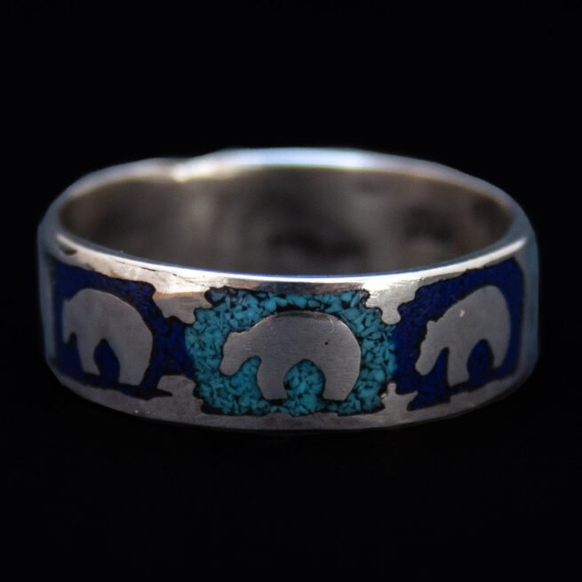 Turquoise Lapis Bear Ring - Image 2