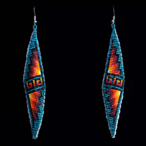 Blue Orange Beaded Earrings