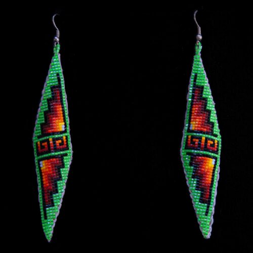 Green Orange Beaded Earrings