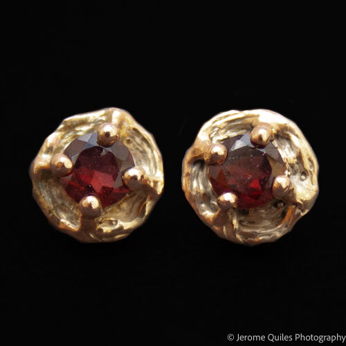 9K Gold Red Garnet Earring Studs