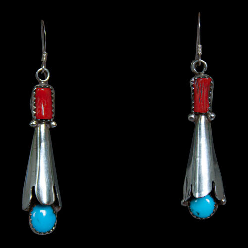 Turquoise Coral Silver Earrings