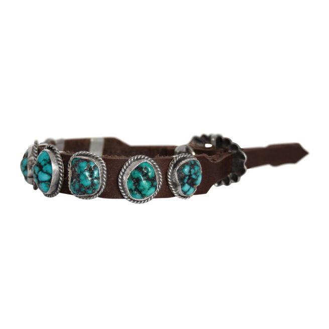 Navajo Leather Turquoise Bracelet - Image 3