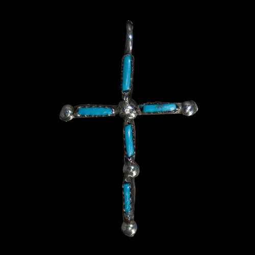 Reversible Turquoise Coral Cross Pendant