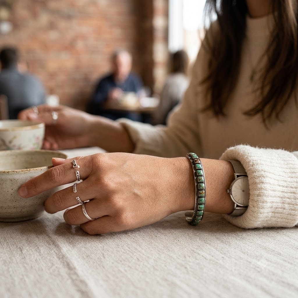 Thick Green Turquoise Zuni Bracelet