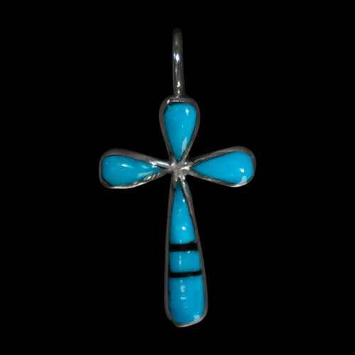 Turquoise Jet Cross Pendant