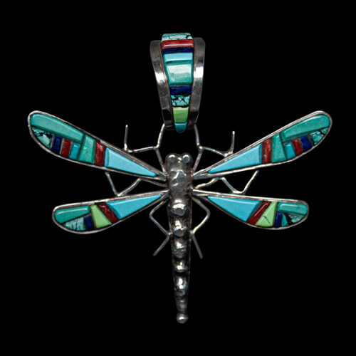 Large Zuni Inlay Dragonfly Pendant